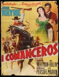 3e153 COMANCHEROS Italian 1p '61 different art of John Wayne on horse, directed by Michael Curtiz!