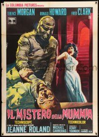 3e158 CURSE OF THE MUMMY'S TOMB Italian 1p '64 cool different Piovano art of monster attacking!