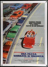 3e178 FERRIS BUELLER'S DAY OFF Italian 1p '87 best different art of Broderick & friends in Ferrari!