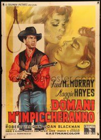 3e189 GOOD DAY FOR A HANGING Italian 1p '60 different art of Fred MacMurray with rifle by noose!