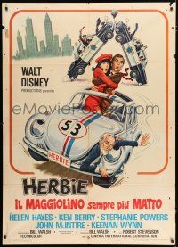 3e194 HERBIE RIDES AGAIN Italian 1p '74 Disney, Volkswagen Beetle, different art of the Love Bug!