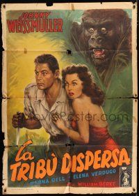 3e225 LOST TRIBE Italian 1p '50 Ballester art of Weissmuller as Jungle Jim with sexy girl & ape!