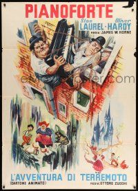 3e246 MUSIC BOX/L'AVVENTURA DI TERREMOTO Italian 1p '62 great art of Laurel & Hardy moving piano!