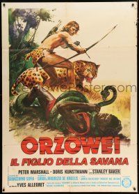 3e258 ORZOWEI IL FIGLIO DELLA SAVANA Italian 1p '76 art of Peter Marshall as Tarzan-like hero!