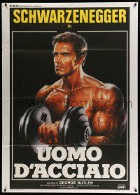 3e266 PUMPING IRON Italian 1p '86 best Enzo Sciotti art of Arnold Schwarzenegger lifting weights!