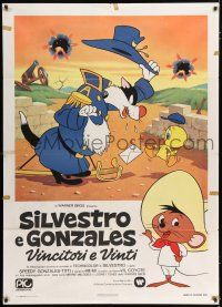 3e280 SILVESTRO E GONZALES VINCITORI E VINTI Italian 1p R76 Sylvester, Tweety & Speedy cartoon!