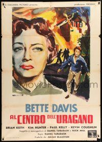 3e289 STORM CENTER Italian 1p '56 Manfredo art of Bette Davis & firemen fighting blazing fire!