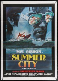 3e290 SUMMER CITY Italian 1p '80s 1st Mel Gibson, Australian rock 'n' roll, cool surfing artwork!