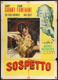 3e291 SUSPICION Italian 1p R61 different De Seta art of Alfred Hitchcock, Cary Grant & Fontaine!