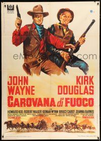 3e309 WAR WAGON Italian 1p '67 cowboys John Wayne & Kirk Douglas, different art by Olivetti!