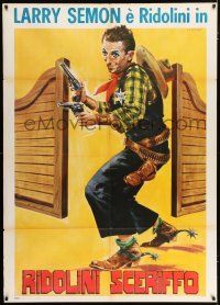 3e311 WELL, I'LL BE Italian 1p R60s great Stefano art of cowboy sheriff Larry Semon with guns!