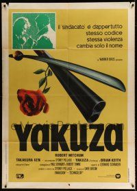3e320 YAKUZA Italian 1p '75 Robert Mitchum, Paul Schrader, different sword, rose & shotgun art!