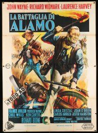 3e004 ALAMO Italian 2p '61 different art of John Wayne & Richard Widmark by Giorgio Olivetti!