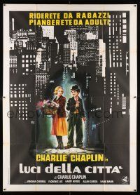 3e016 CITY LIGHTS Italian 2p R70s different art of Charlie Chaplin & Cherrill by Casaro!