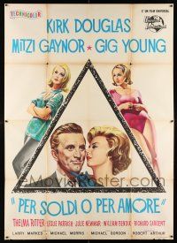 3e033 FOR LOVE OR MONEY Italian 2p '63 different art of Kirk Douglas, Mitzi Gaynor & Julie Newmar!