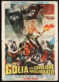 3e045 HERCULES & THE MASKED RIDER Italian 2p '63 Casaro art of Don Juan looming over Sergio Ciani!