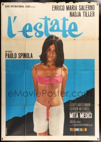 3e056 L'ESTATE Italian 2p '66 full-length close up of sexy Mita Medici, art by Bob De Seta!