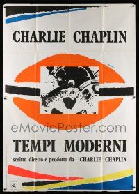 3e066 MODERN TIMES Italian 2p R72 Charlie Chaplin, different artwork by Monachesi!