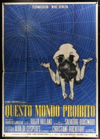 3e081 QUESTO MONDO PROIBITO Italian 2p '63 wild art of naked woman in spider web, Forbidden World!