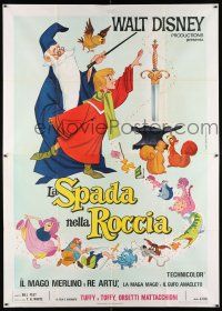 3e092 SWORD IN THE STONE Italian 2p R73 Disney cartoon of young King Arthur & Merlin the Wizard!