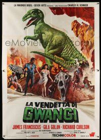 3e106 VALLEY OF GWANGI Italian 2p '69 Ray Harryhausen, different dinosaur art by P. Franco!