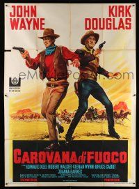 3e109 WAR WAGON Italian 2p '67 different art of cowboys John Wayne & Kirk Douglas by Olivetti!
