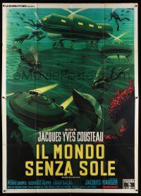 3e114 WORLD WITHOUT SUN Italian 2p '64 cool Olivetti art of Jacques-Yves Cousteau's oceanauts!