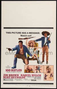 3e650 100 RIFLES WC '69 sexy Raquel Welch between Jim Brown & Burt Reynolds, all holding guns!