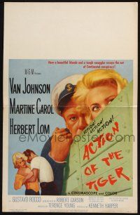 3e660 ACTION OF THE TIGER WC '57 Van Johnson & Martine Carol try to escape conspiracy!