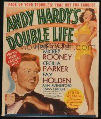 3e672 ANDY HARDY'S DOUBLE LIFE WC '42 Mickey Rooney, sexiest full-length art of Esther Williams!