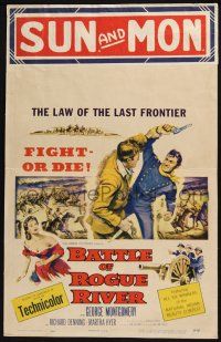 3e689 BATTLE OF ROGUE RIVER WC '54 Martha Hyer between George Montgomery & Denning, William Castle