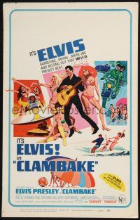 3e720 CLAMBAKE WC '67 McGinnis art of Elvis Presley in speed boat with sexy babes, rock & roll!