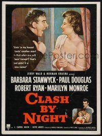 3e721 CLASH BY NIGHT WC '52 Fritz Lang, Barbara Stanwyck, Douglas, Ryan, Marilyn Monroe shown!