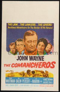 3e722 COMANCHEROS WC '61 artwork of cowboy John Wayne & top cast, directed by Michael Curtiz!