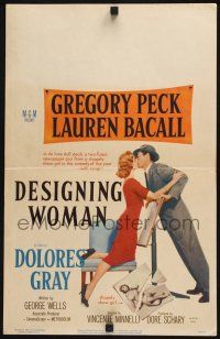 3e730 DESIGNING WOMAN WC '57 different art of Gregory Peck & Lauren Bacall kissing!