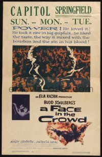 3e744 FACE IN THE CROWD WC '57 Andy Griffith took it raw like his bourbon & his sin, Elia Kazan
