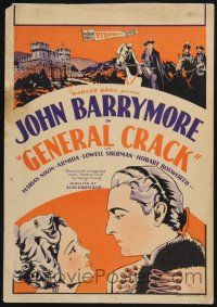 3e756 GENERAL CRACK WC '29 close up artwork of mercenary John Barrymore & gypsy wife Marian Nixon!