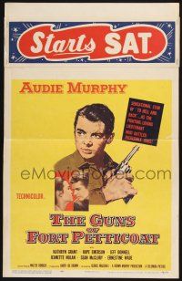 3e771 GUNS OF FORT PETTICOAT WC '57 artwork of Audie Murphy, who battled incredible odds!