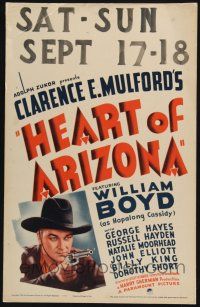 3e781 HEART OF ARIZONA WC '38 cool image of William Boyd as Hopalong Cassidy aiming his gun!