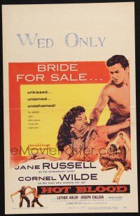 3e787 HOT BLOOD WC '56 great image of barechested Cornel Wilde grabbing Jane Russell, Nicholas Ray
