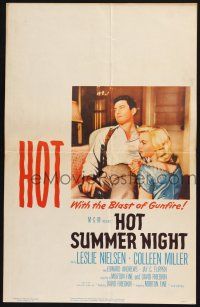 3e788 HOT SUMMER NIGHT WC '56 Leslie Nielsen kisses Colleen Miller, drama of a Gangland hide-out!