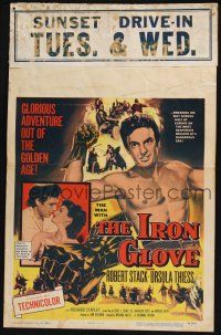 3e802 IRON GLOVE WC '54 art of barechested Robert Stack wielding the fist all Europe feared!