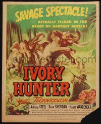 3e810 IVORY HUNTER WC '52 cool art of hunters pointing guns at stampeding of African elephants!