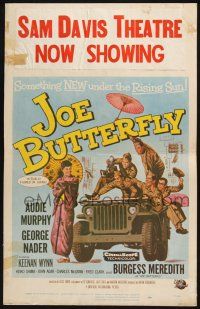 3e812 JOE BUTTERFLY WC '57 great artwork of Audie Murphy & soldiers flirting with girl in Japan!