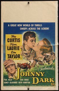 3e813 JOHNNY DARK WC '54 Tony Curtis, Piper Laurie, Don Taylor, cool car racing art!