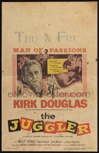 3e817 JUGGLER WC '53 Jewish concentration camp survivor Kirk Douglas is on the run from his past!
