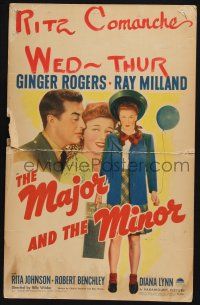 3e850 MAJOR & THE MINOR WC '42 pretty Ginger Rogers poses as a young teen confusing Ray Milland!