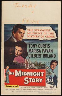3e859 MIDNIGHT STORY WC '57 Tony Curtis in the strangest San Francisco manhunt in crime's history!