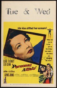 3e882 PERSONAL AFFAIR WC '54 Gene Tierney thinks husband Leo Genn has affair with his student!