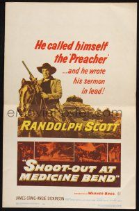 3e915 SHOOT-OUT AT MEDICINE BEND WC '57 Preacher Randolph Scott wrote his sermon in lead!
